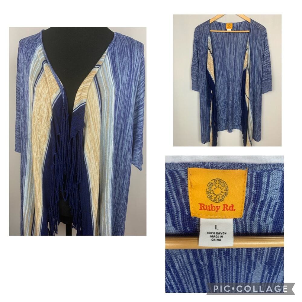Ruby Rd. Fringe Open Cardigan Sweater L NWT